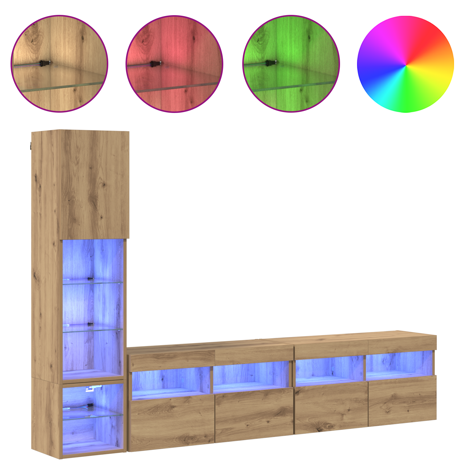 TV wall unit with LED 4 pcs Artisan oak