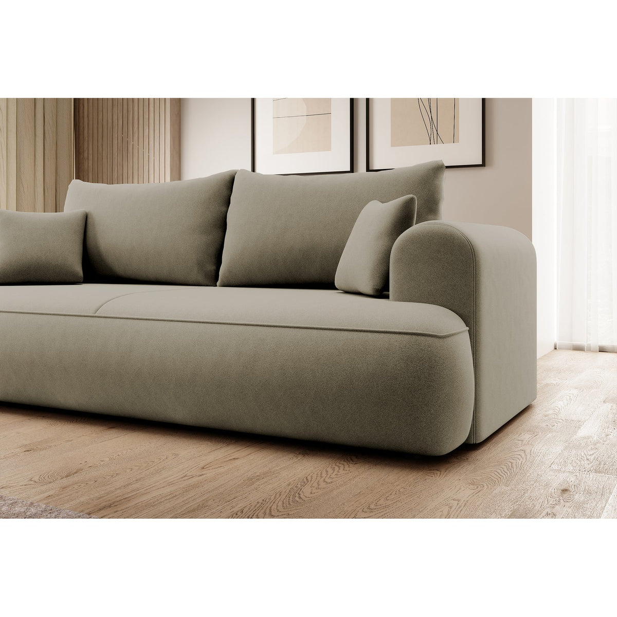 Sofa-lova CORMAC, smėlinė veliūro – vidaus talpa