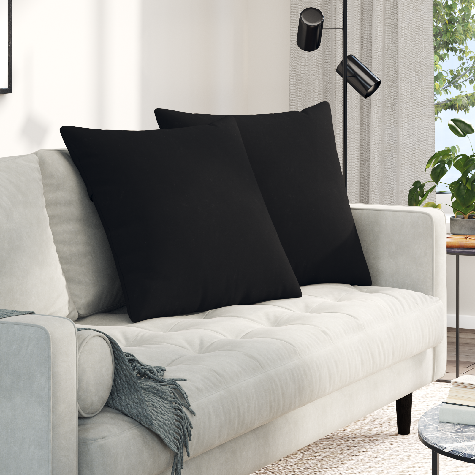 Sofa Pagalvės 2 pcs Juoda 80 x 80 cm audinys