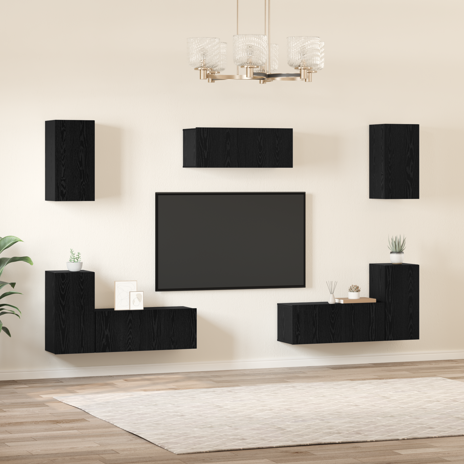 TV spintelių komplektas 7 pcs Juodas ąžuolas Apdirbta mediena