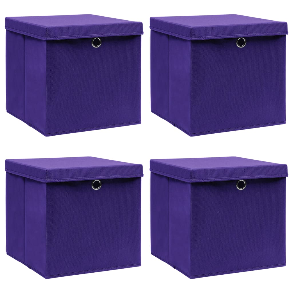Daiktadėžės, 4vnt., violetinės, 32x32x32cm, audinys - Namų Idėja