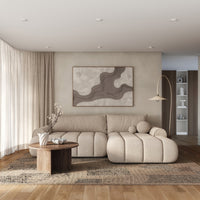 Kampinė sofa-lova ELIN svetainės interjere, kreminė