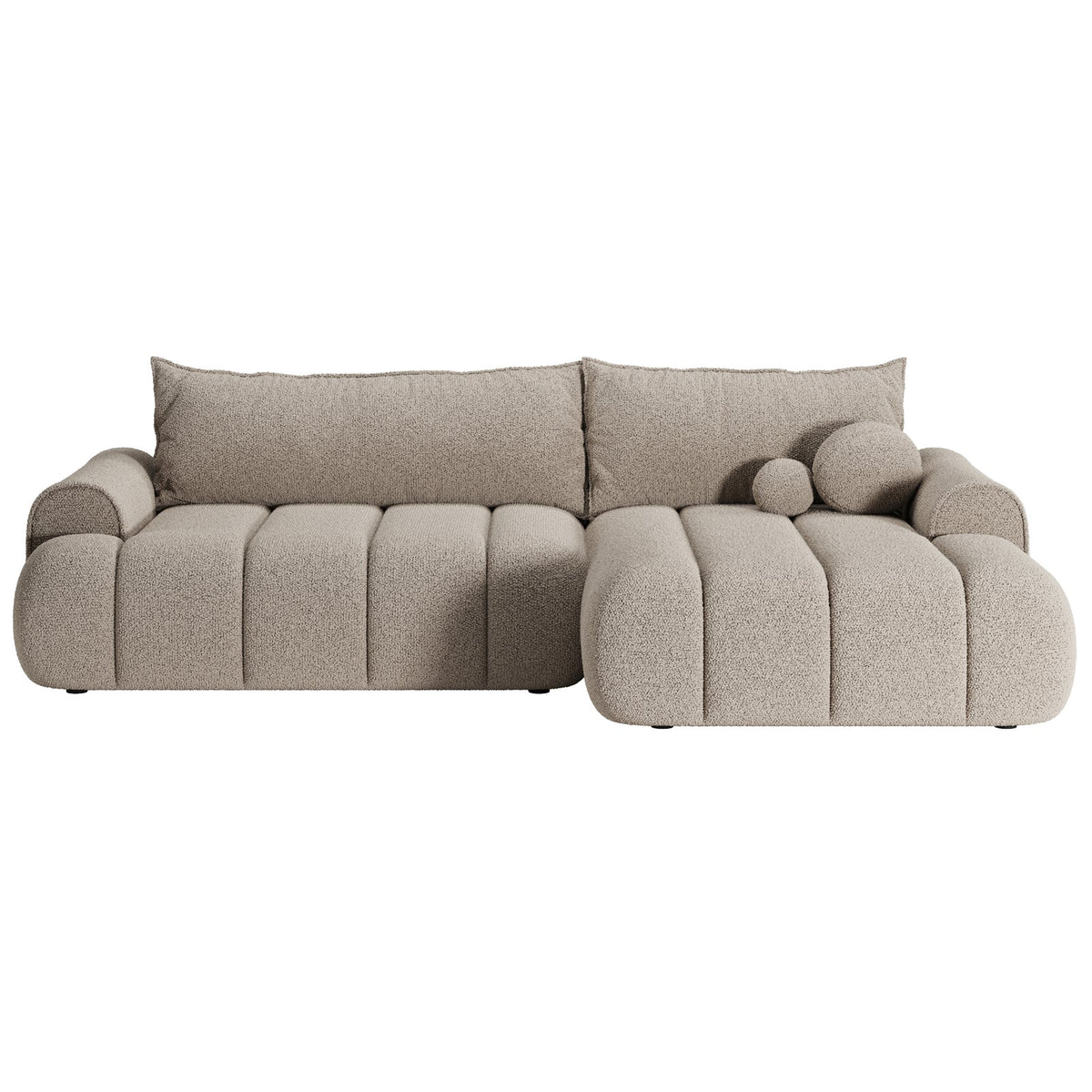 Kampinė sofa-lova ELIN – bendras vaizdas, šviesiai smėlinė