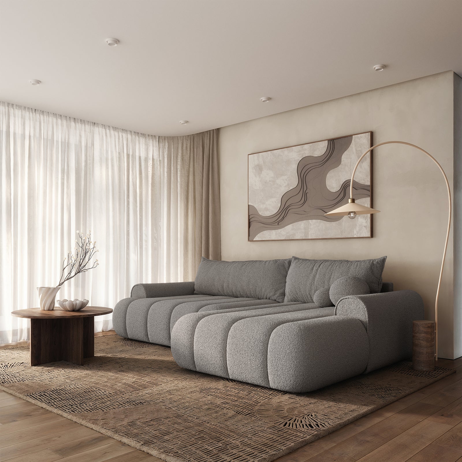 Kampinė sofa-lova ELIN, šviesiai pilka, dešinė