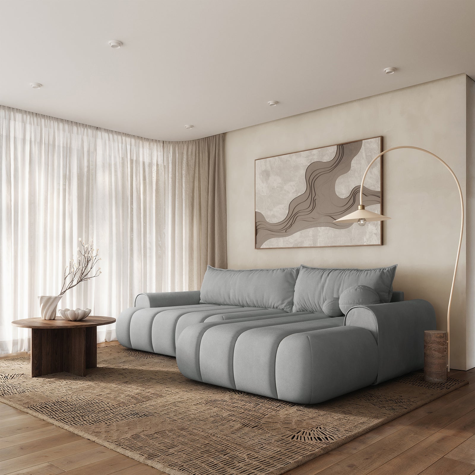 Kampinė sofa-lova ELIN, pilka, dešinė
