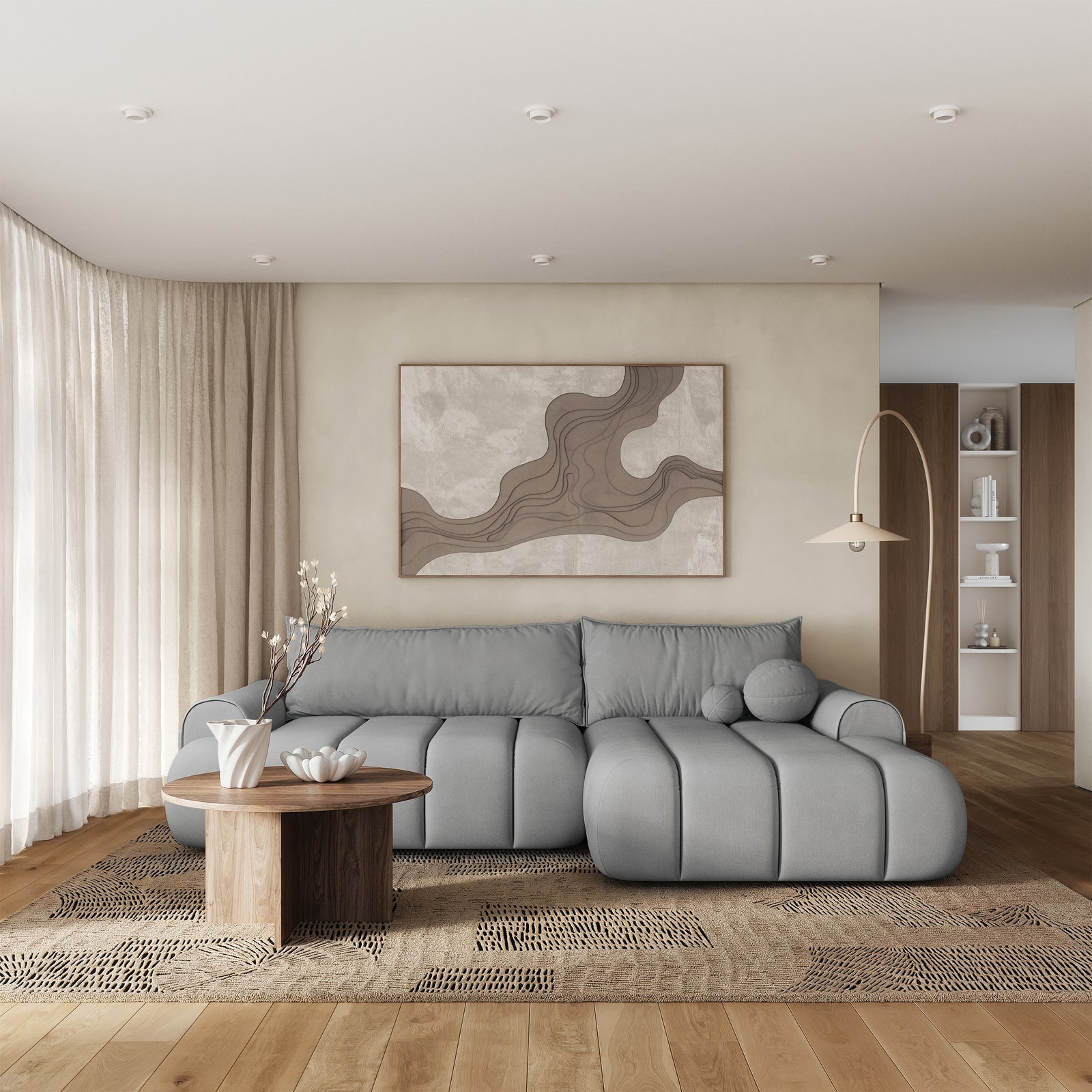 Kampinė sofa-lova ELIN, pilka, dešinė