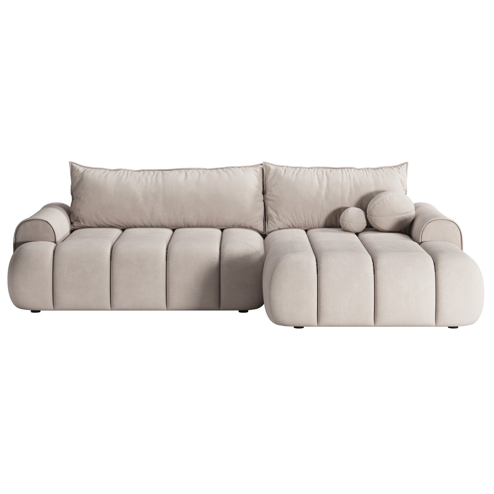 Kampinė sofa-lova ELIN, pilkai smėlinė, dešinė