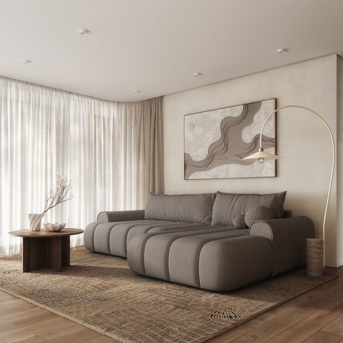 Kampinė sofa-lova ELIN, ruda, dešinė