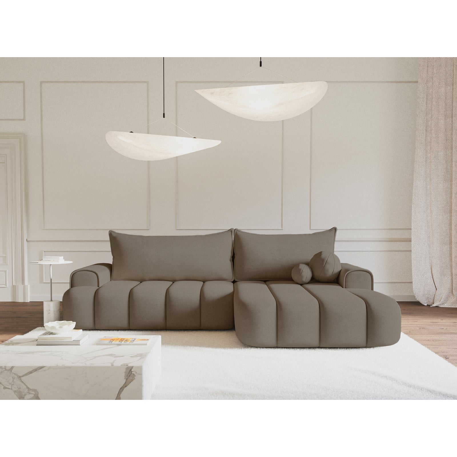 Kampinė sofa-lova DANDELINO, tamsiai smėlinė, dešinė