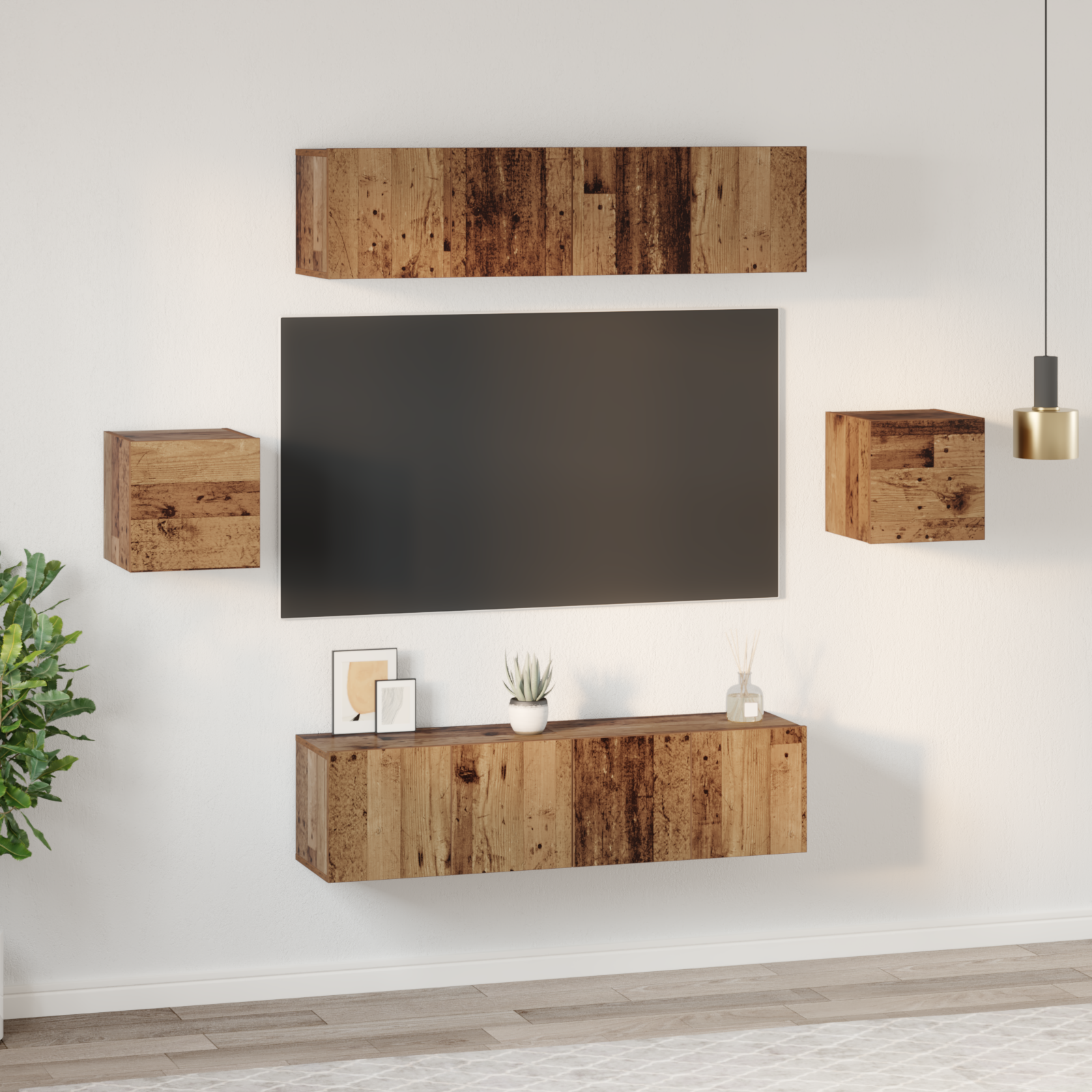 TV Cabinet Set 6 pcs Antique Wood Engineered Wood