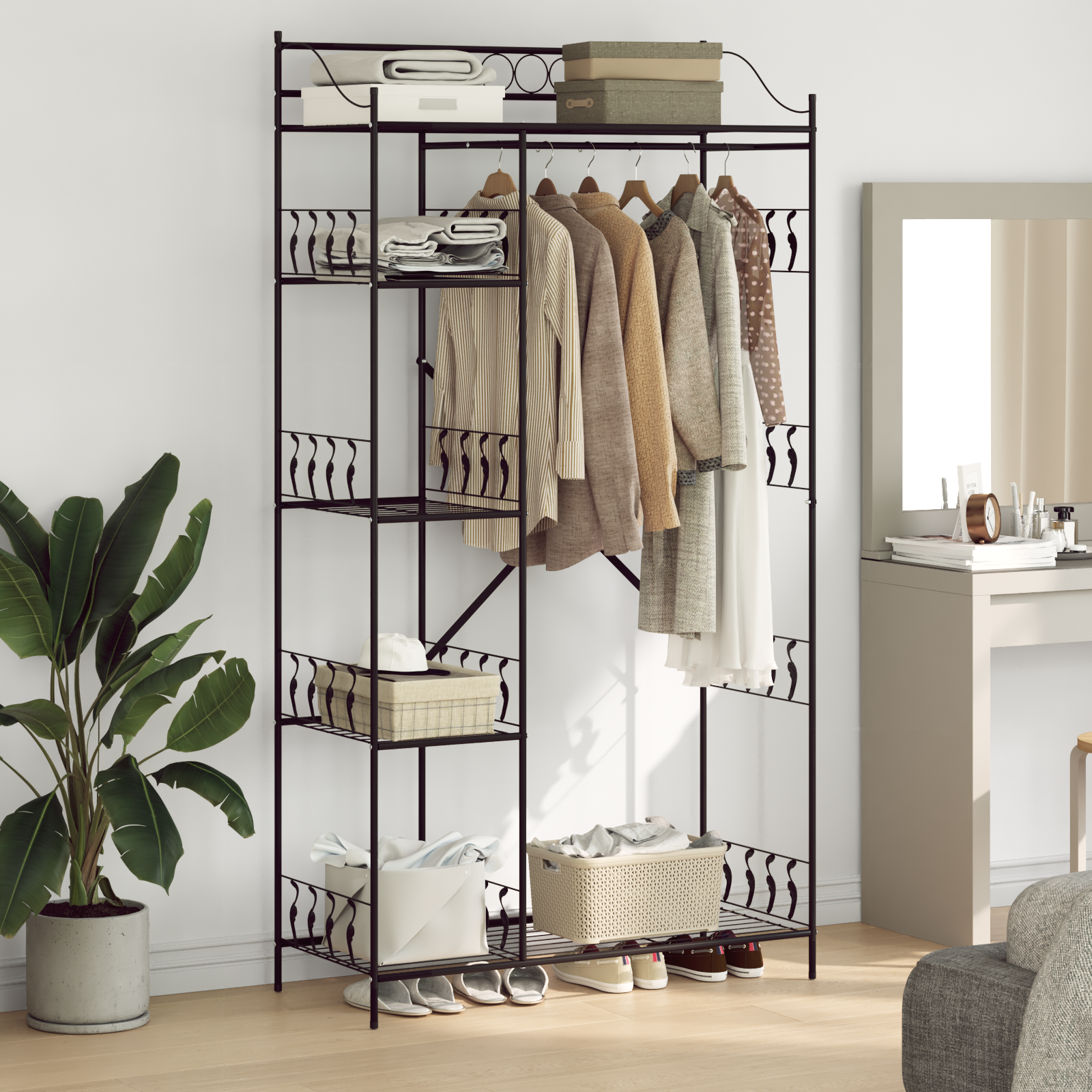 Atvira spinta su lentyna Juoda 101 x 43 x 188 cm Plienas