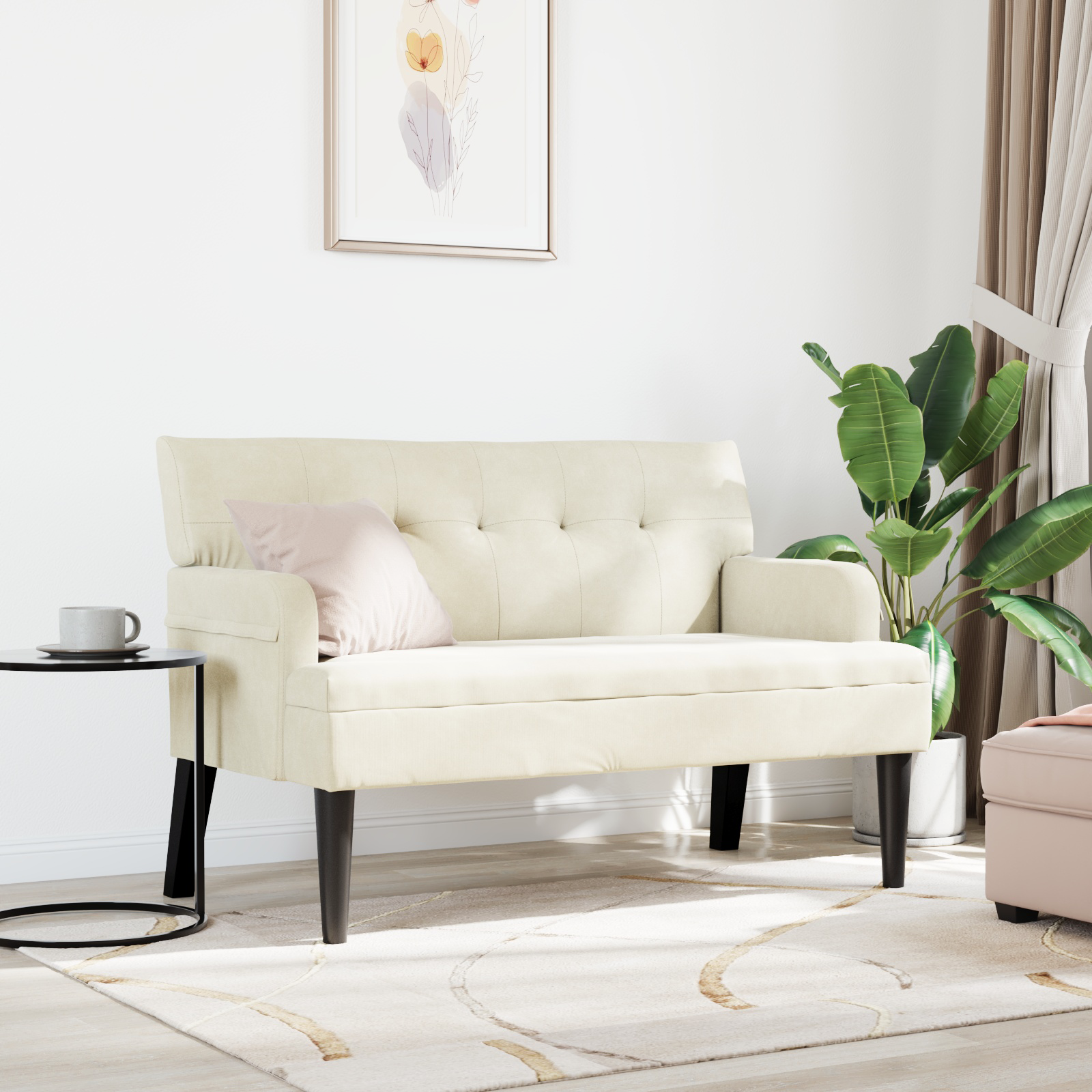 Chesterfield Bench Cream 112 x 65.5 x 75 cm Velvet