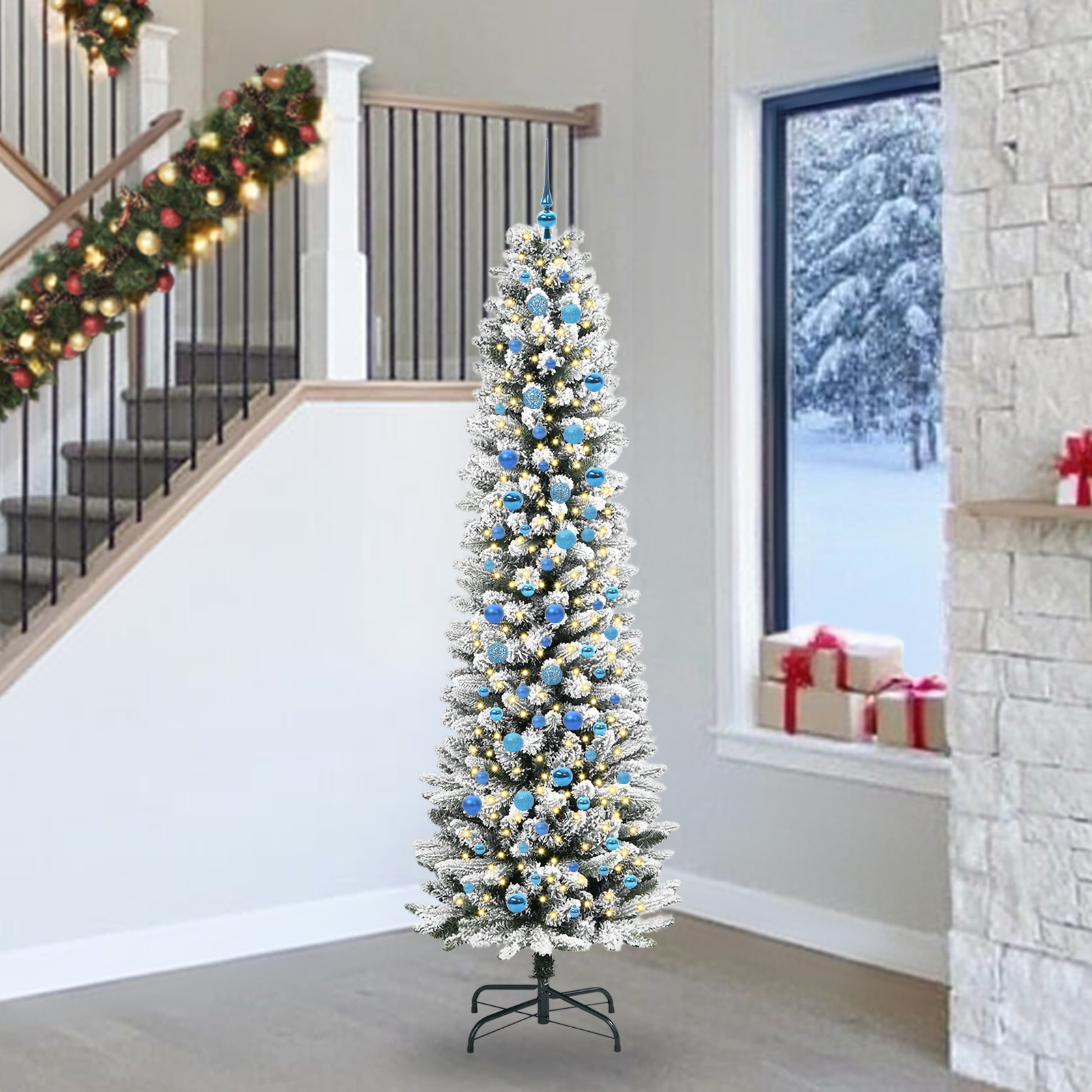 Dirbtinė Kalėdų eglutė HOLLOW SNOW, su 300 LED stovu Žalia ir balta 240 cm.