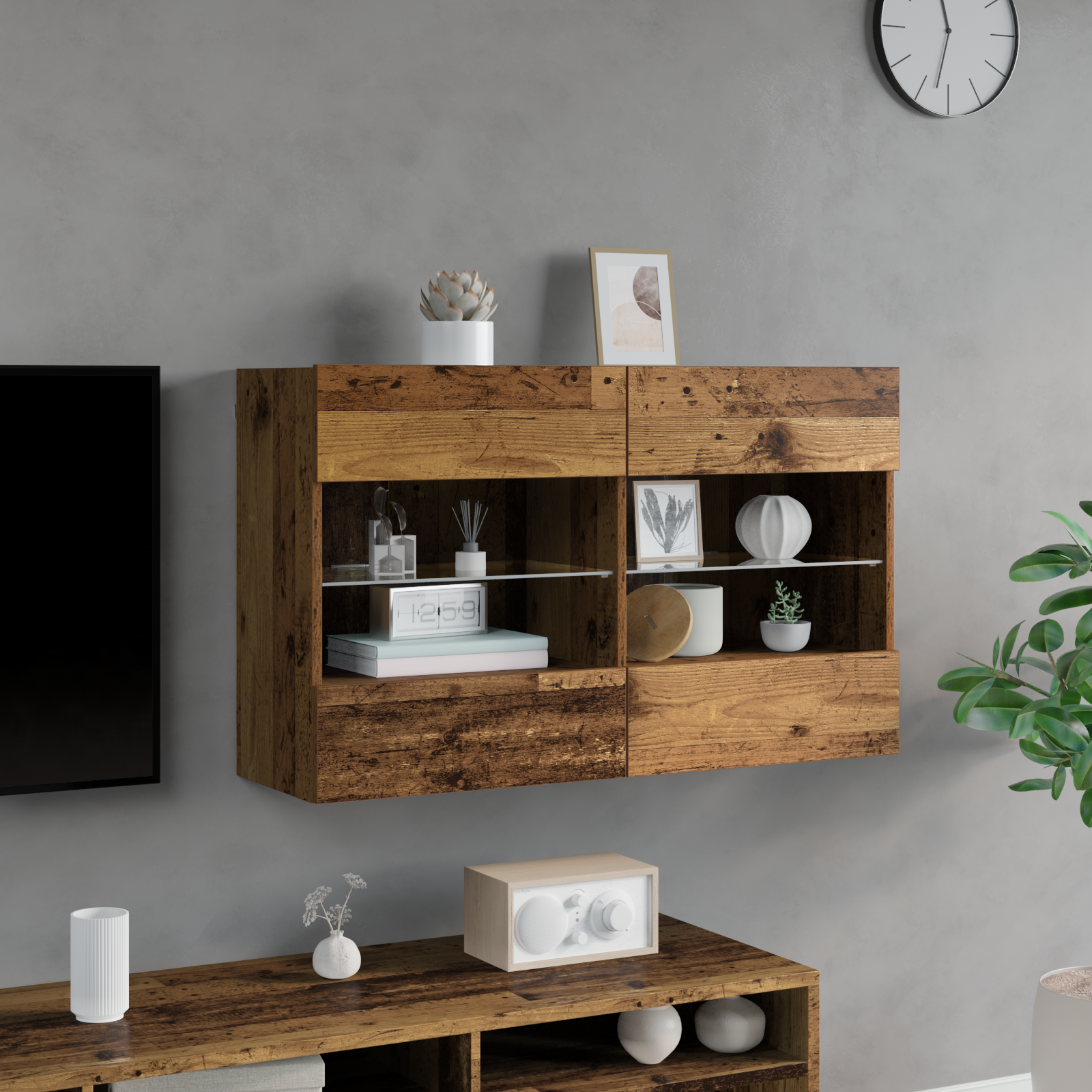 TV sieninė spintelė Senovinis medis 98,5 x 30 x 60,5 cm