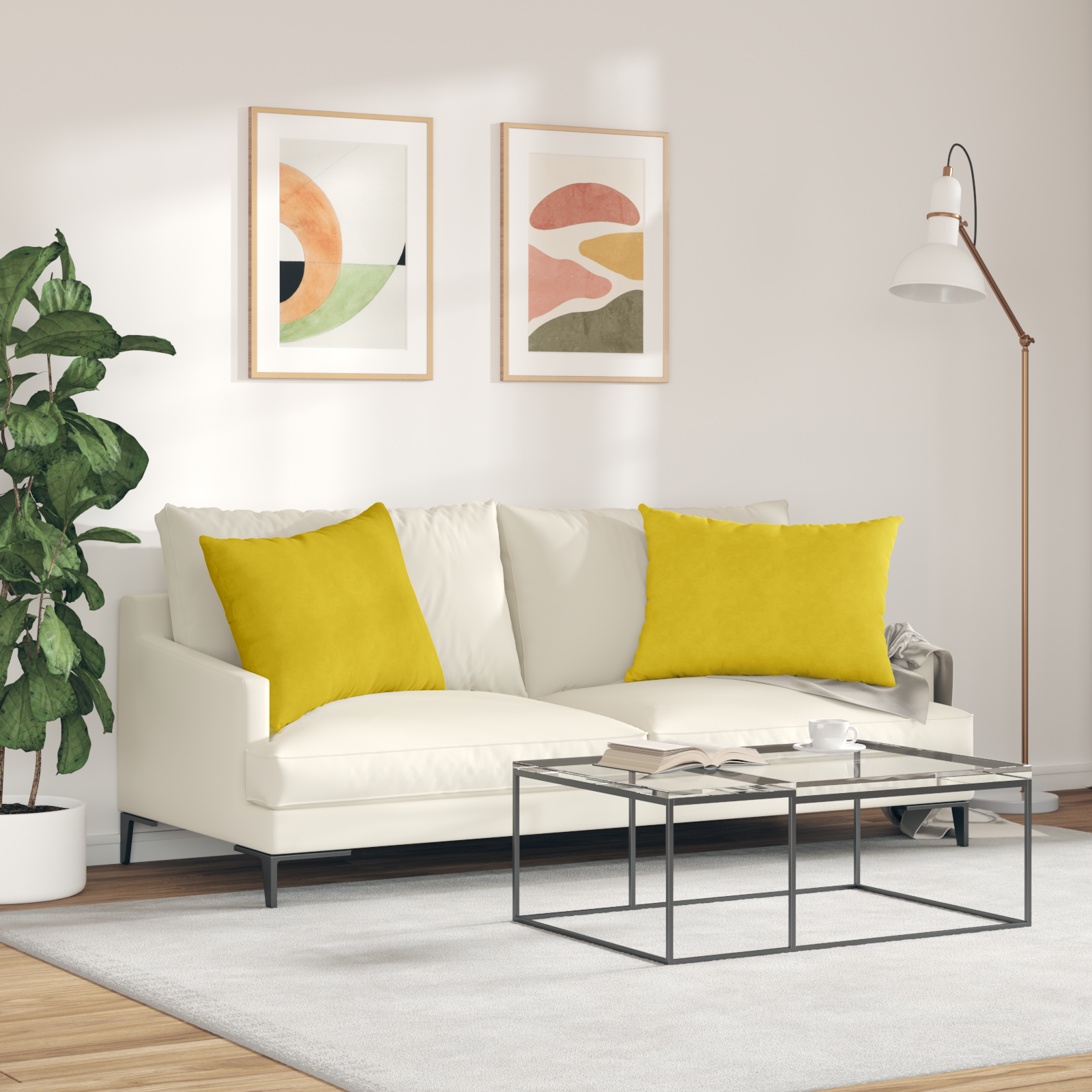 Sofa Pagalvės 2 pcs Geltona 70 x 50 cm Kordūrinis audinys