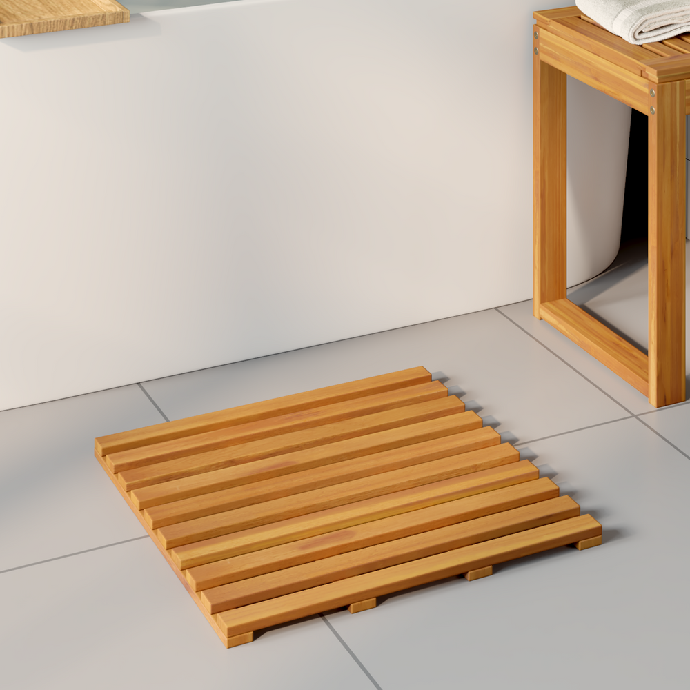 Bath Mat Plain Brown 100 x 53 cm Wood