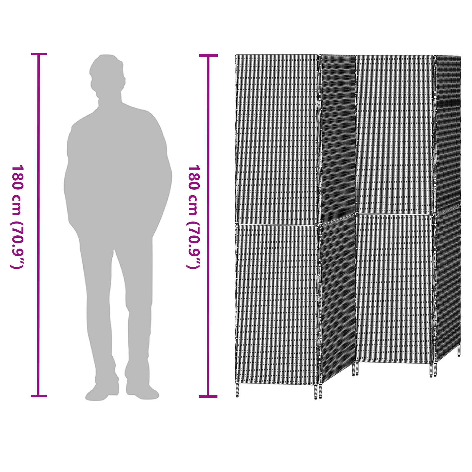 Kambario Pertvara 4 Paneliai Sulankstoma Pilka 195x180 cm Poli Ratanas