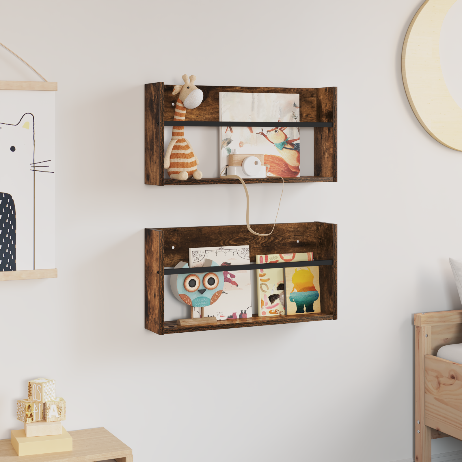 Žurnalų stovas su lentyna 2 pcs Rūkyta ąžuolas 60 x 12 x 30 cm