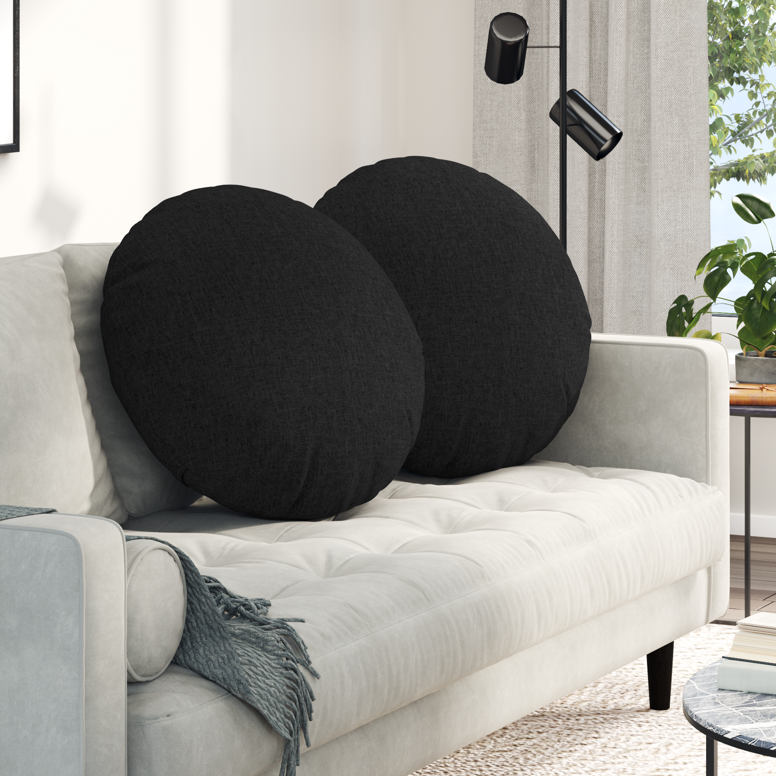 Sėdynių pagalvėlės 2 pcs Juoda Ø60 x 21 cm audinys