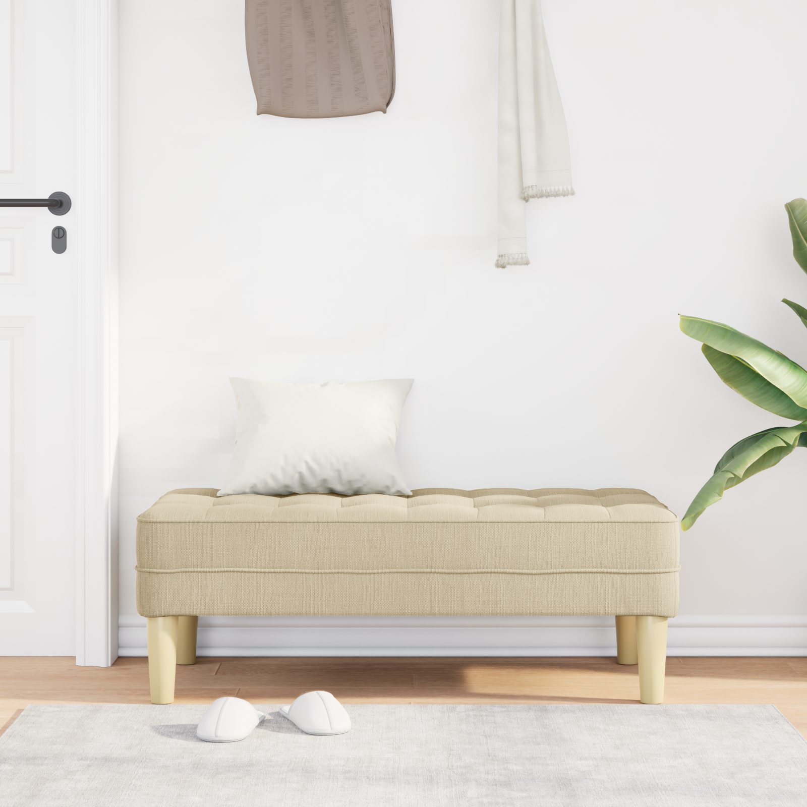 suoliukas su pagalve Kreminė 113 x 57 x 39 cm audinys
