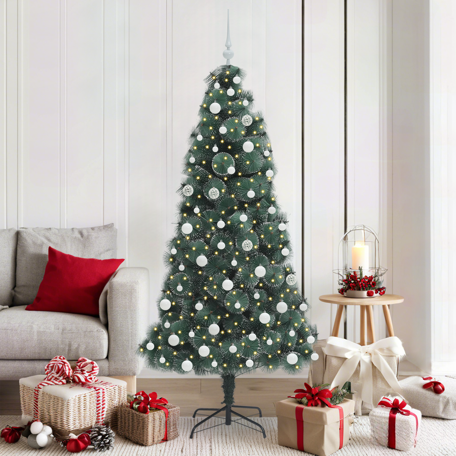 Artificial pre-lit Christmas tree with bauble set