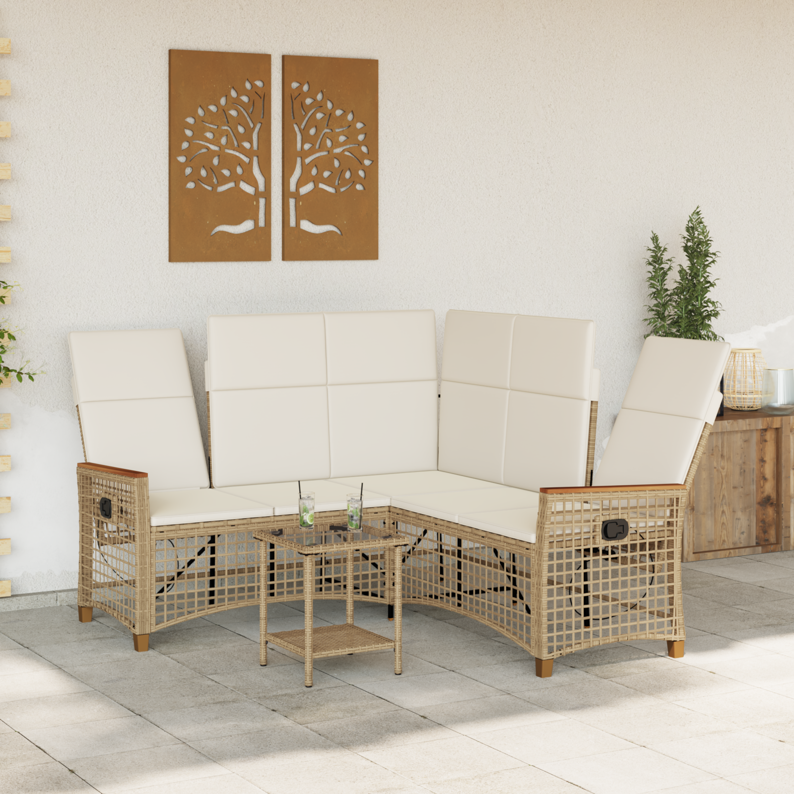 Garden Adjustable Sofa Set Beige and Cream White