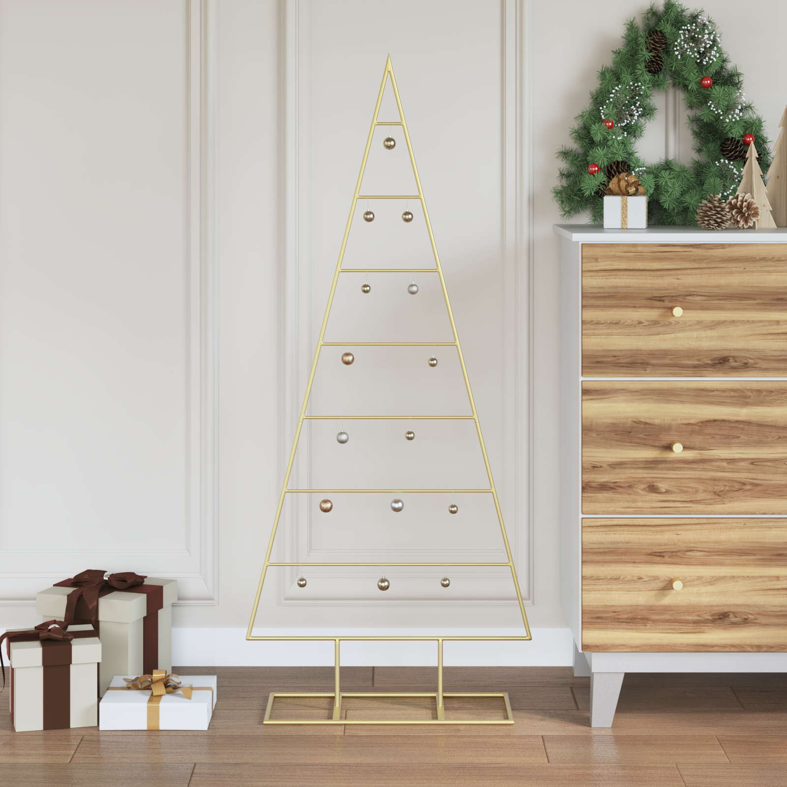 Metal Christmas tree HOLLOW MOON, stand Gold 125 cm.