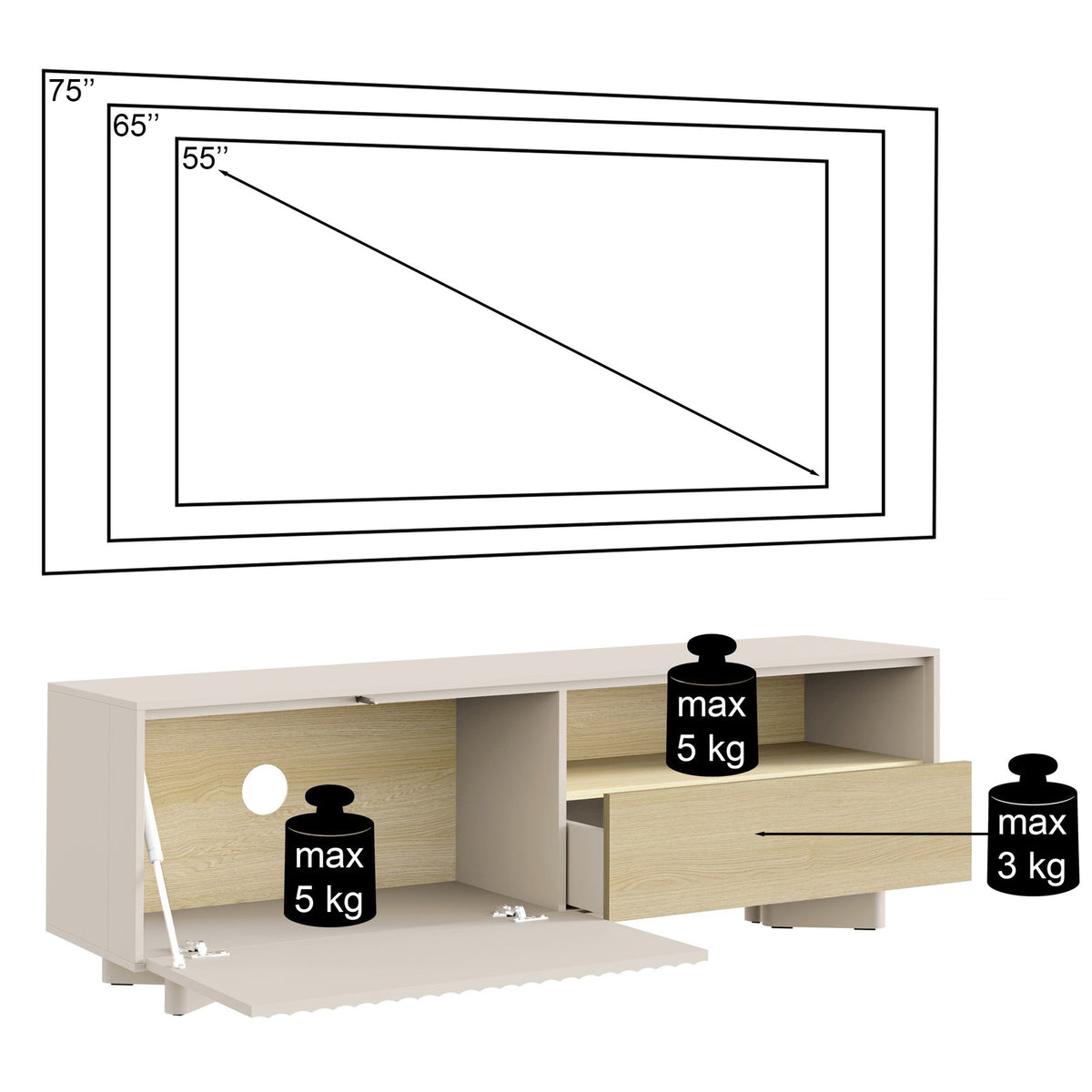 TV staliukas DISTRIA, ąžuolo, 140 cm