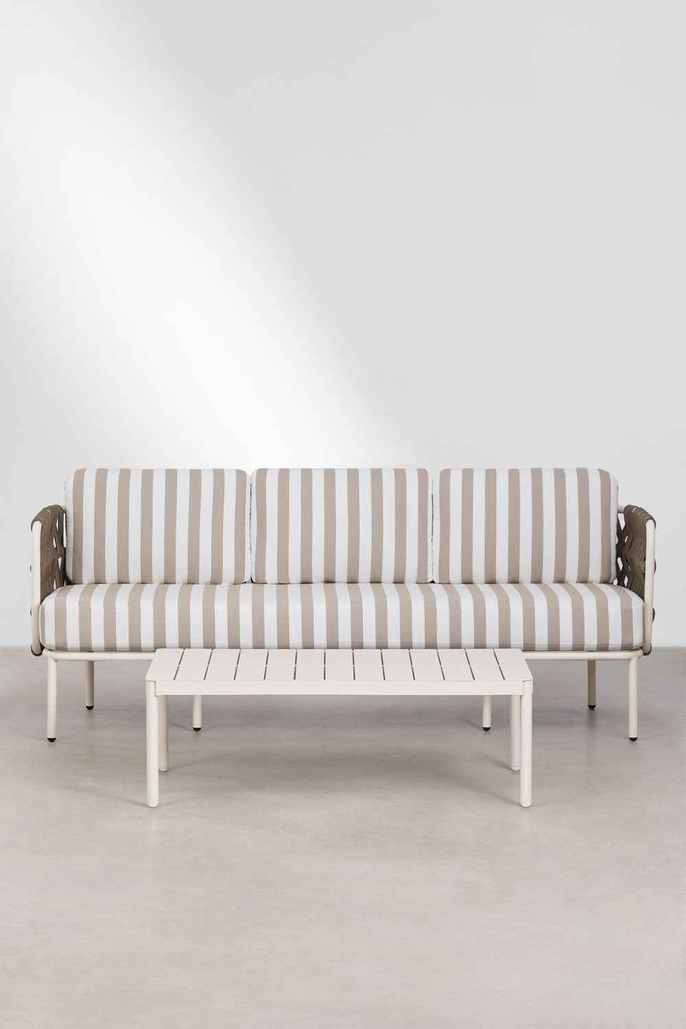 TEVARY outdoor furniture set, sofa and coffee table, mocha brown and white