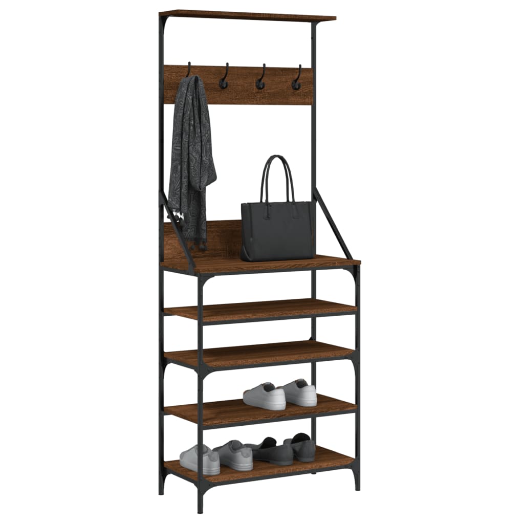 Drabužių kabykla su batų lentynomis, ruda ąžuolo, 70x34x184cm - Namų Idėja