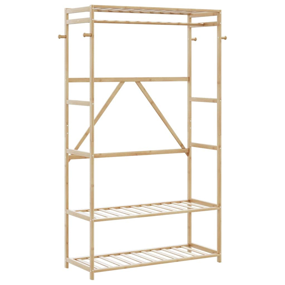 Drabužių kabykla su lentynomis, 110x40x175cm, bambukas - Namų Idėja