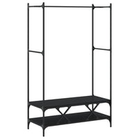 Drabužių kabykla su lentynomis, juoda, apdirbta mediena - Namų Idėja