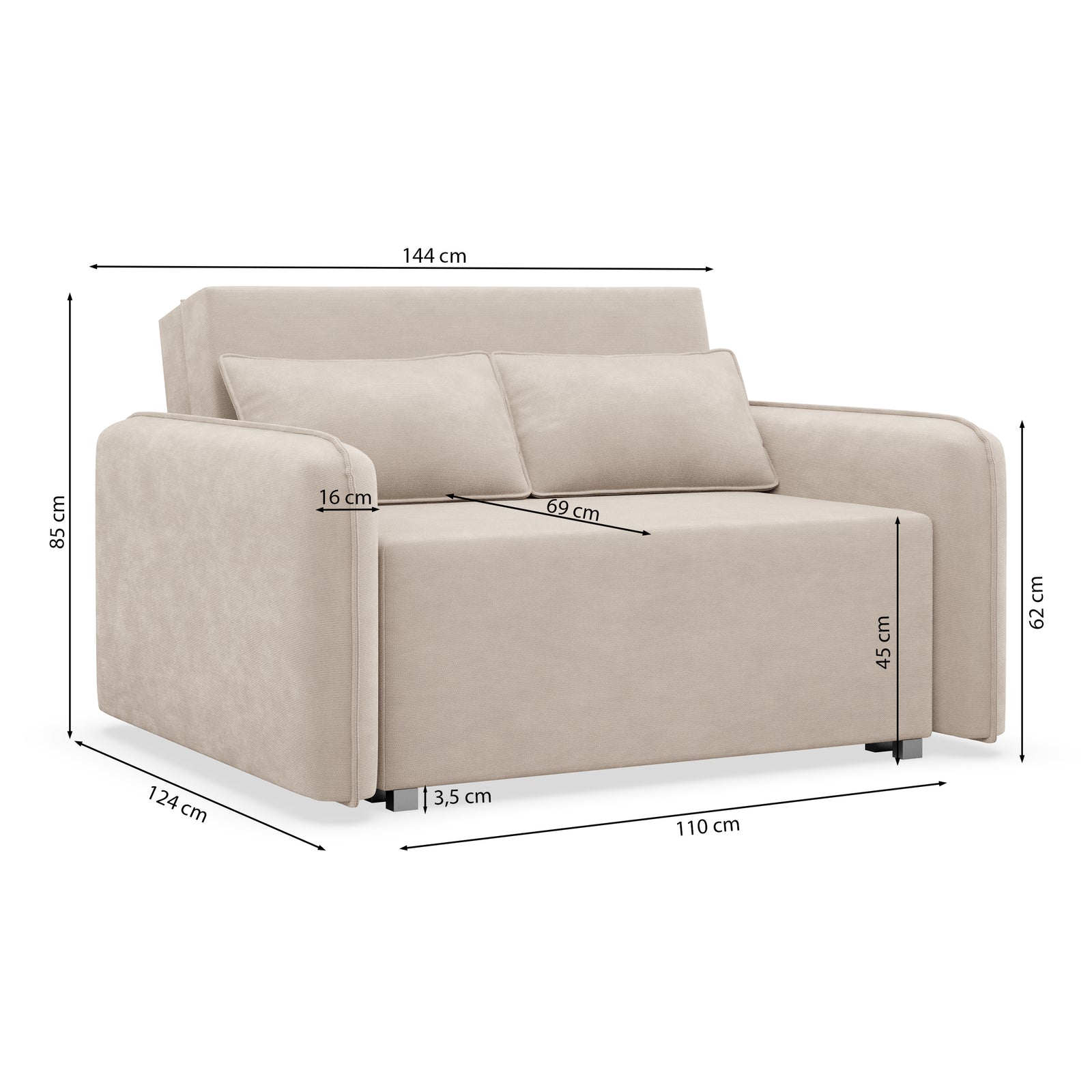 Sofa-lova DUELIA, smėlinė šenilas