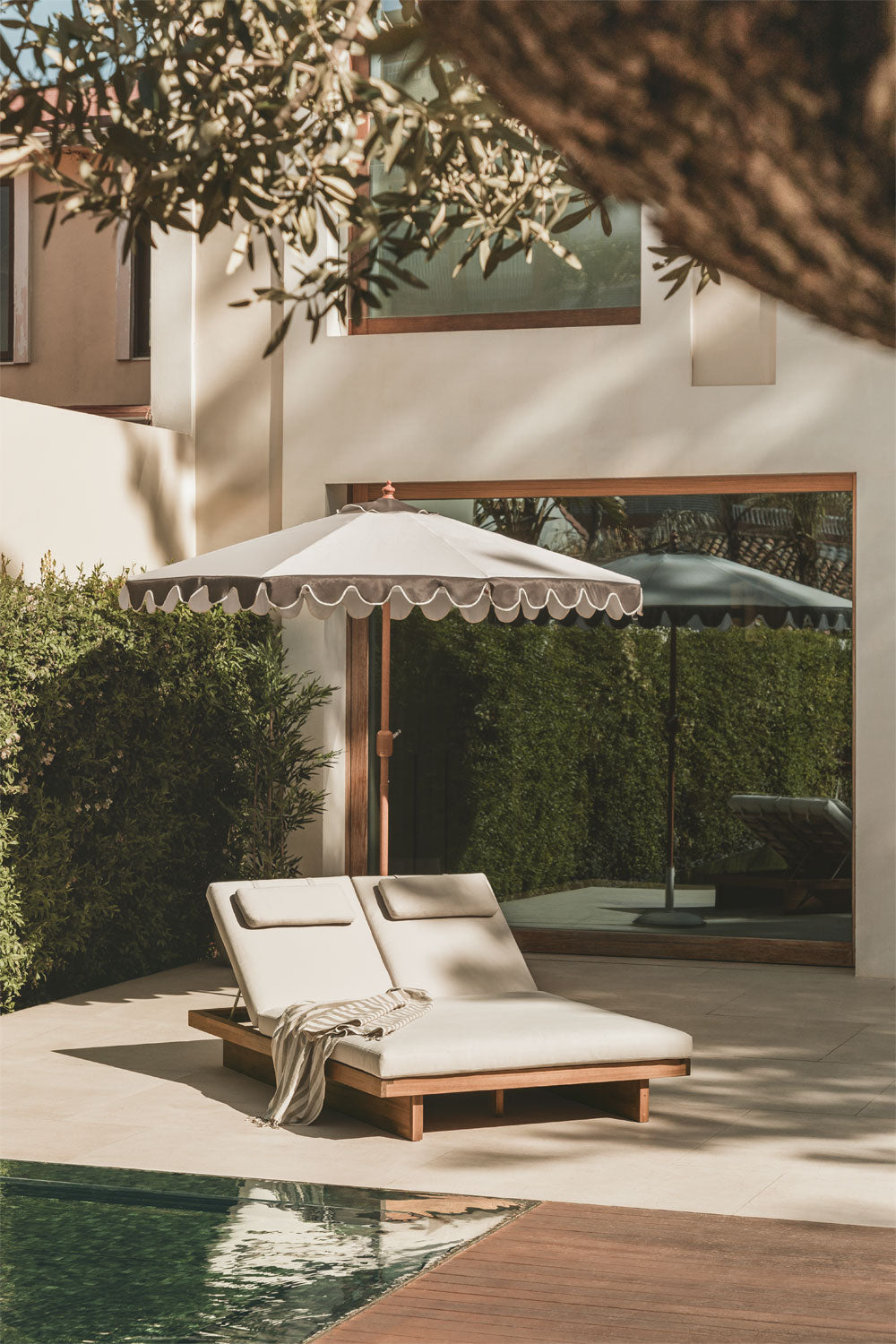 FORTO double outdoor sun lounger, acacia