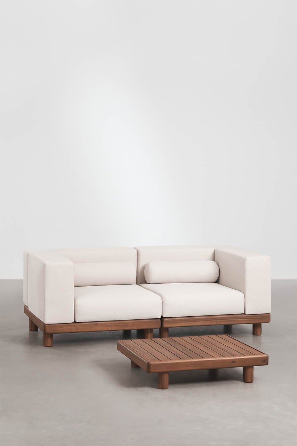 Dvivietė lauko sofa KORKO su kampais ir staliuku, akacija