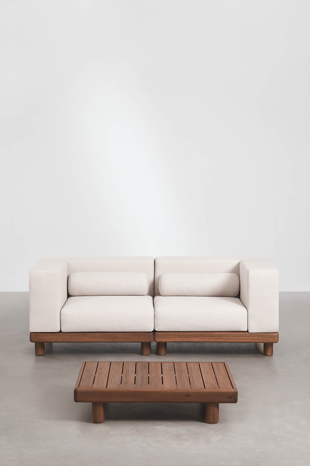 Dvivietė lauko sofa KORKO su kampais ir staliuku, akacija