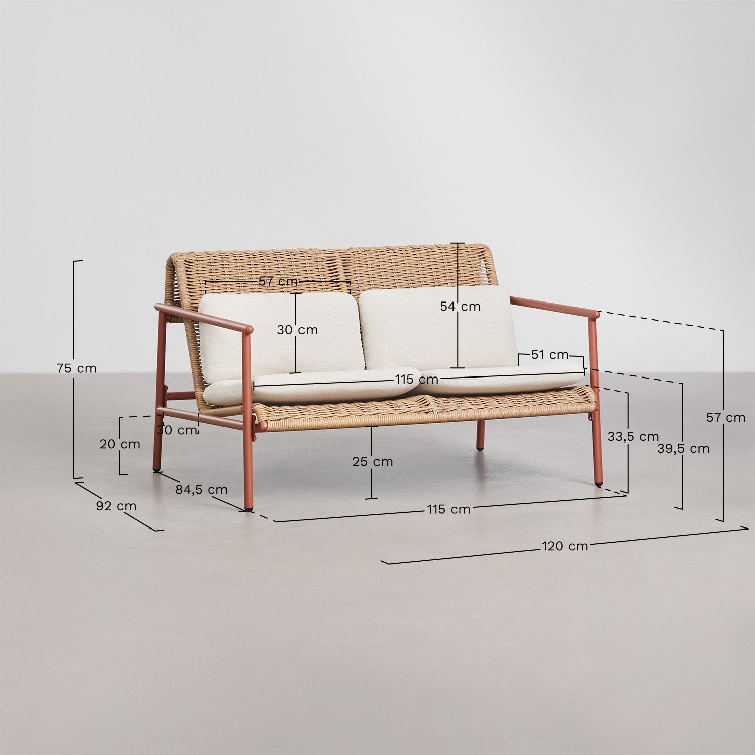 Dvivietė lauko sofa RATANO, ratanas, balta