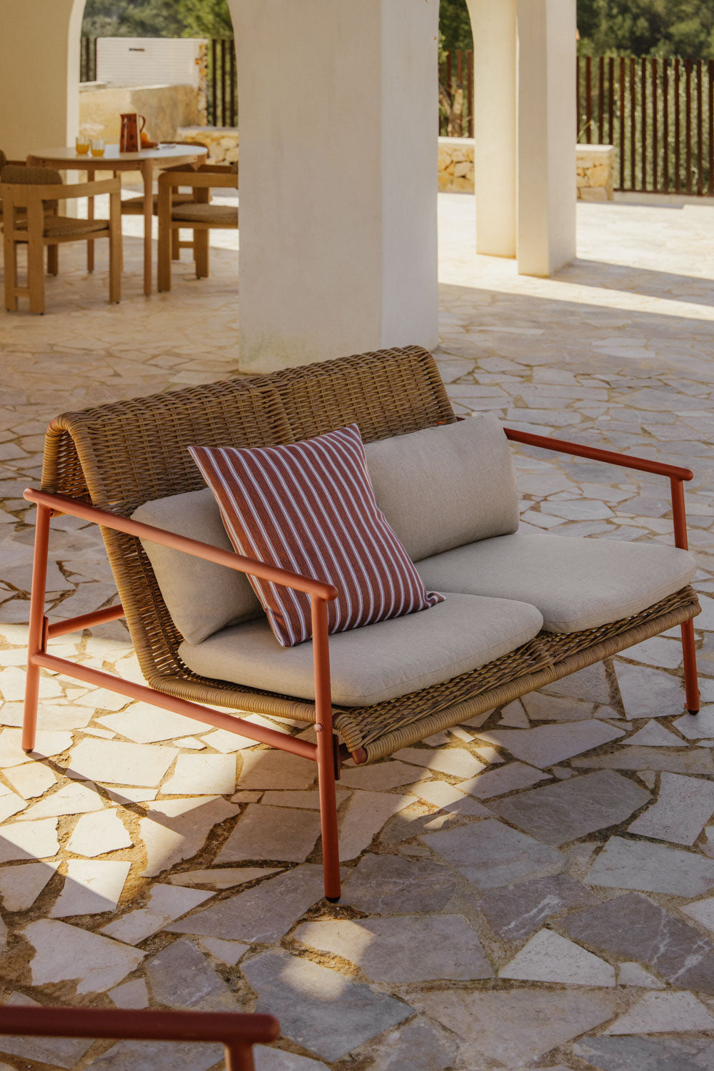 Dvivietė lauko sofa RATANO, ratanas, terakota
