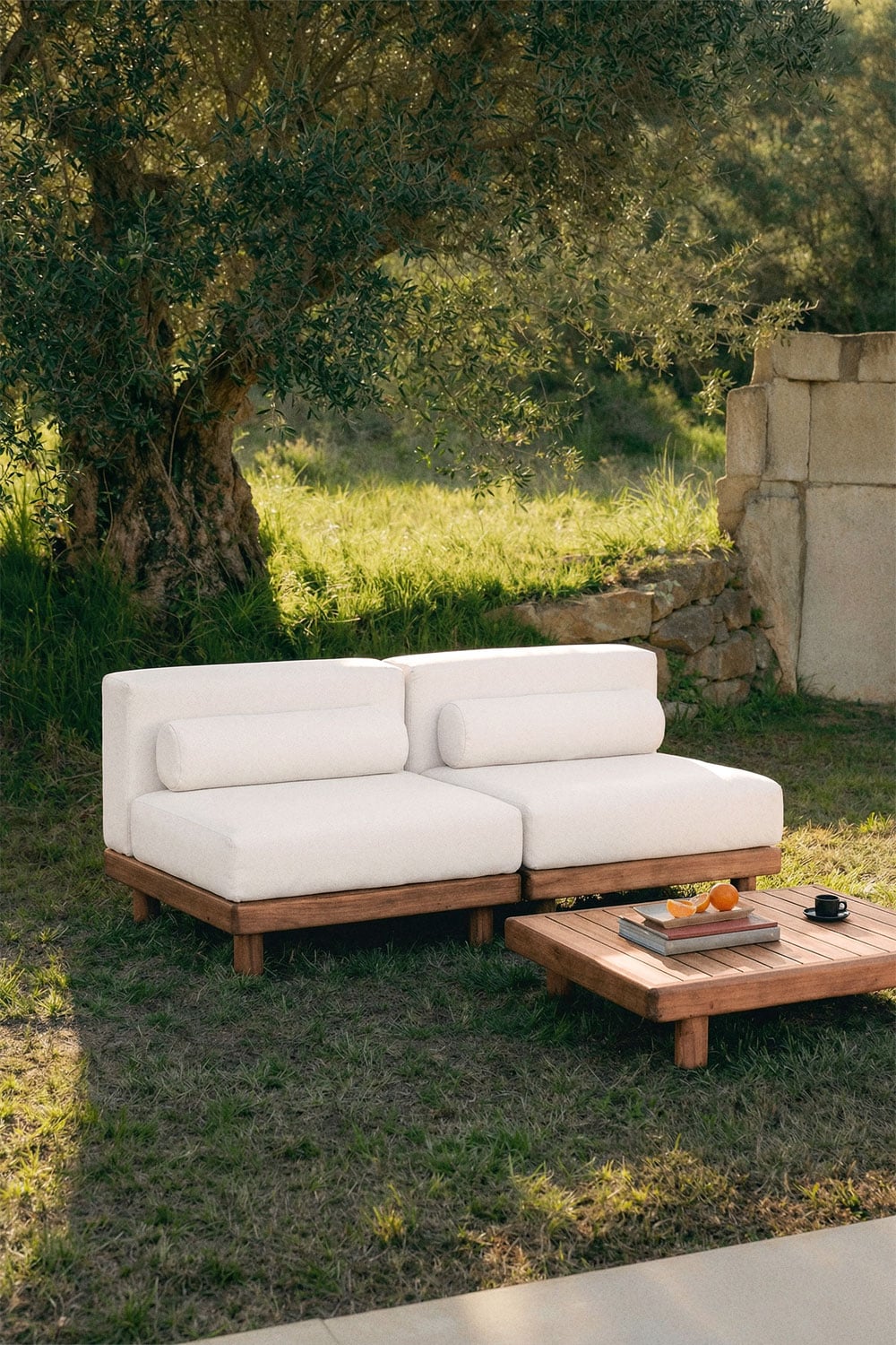 Dvivietė modulinė sofa KORKO su staliuku, akacija