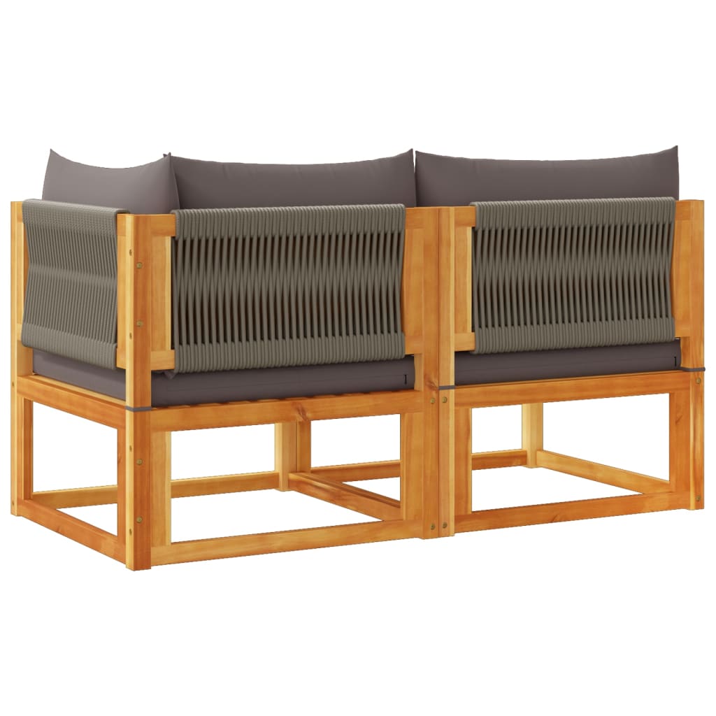 Dvivietė sodo sofa su pagalvėlėmis, akacijos mediena ir virvė - Namų Idėja