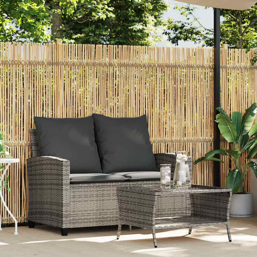 Dvivietė sodo sofa su pagalvėlėmis ir staliuku, pilkos spalvos - Namų Idėja