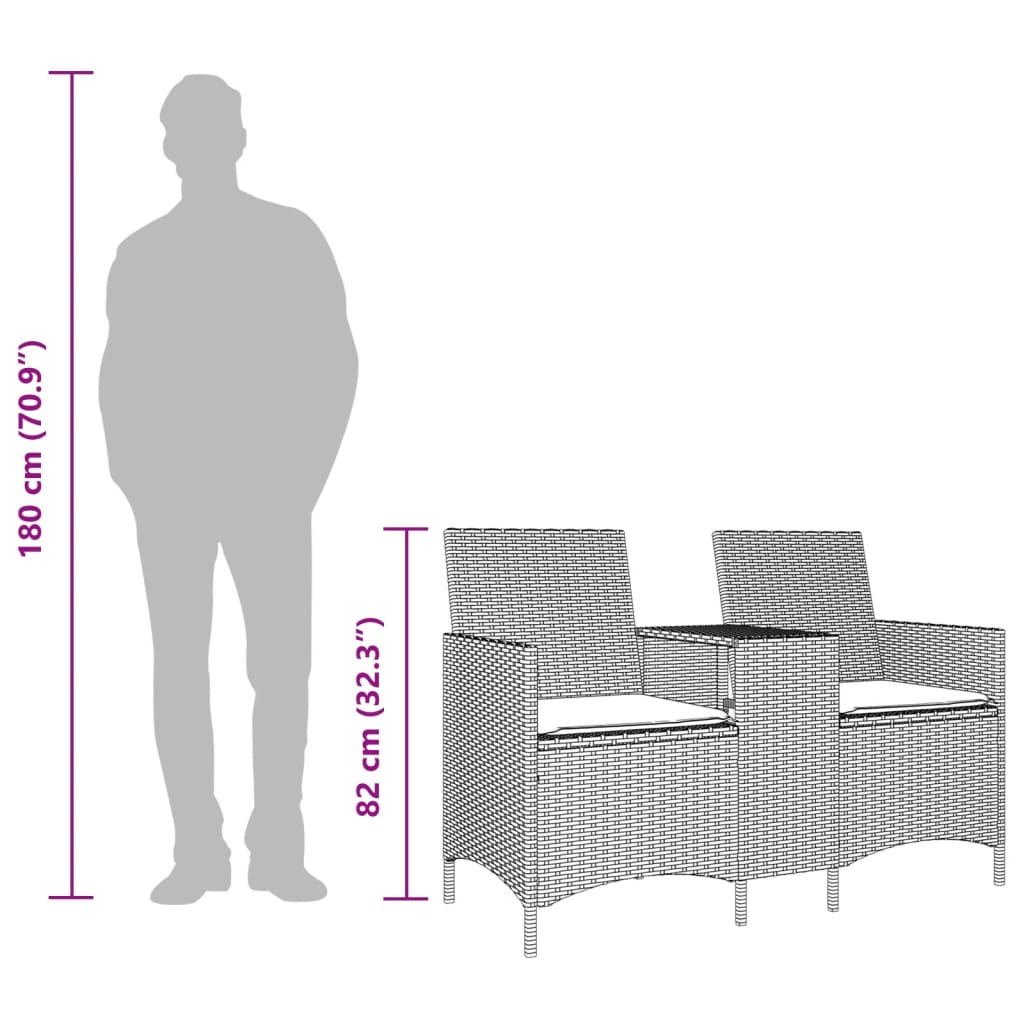Dvivietė sodo sofa su pagalvėlėmis ir staliuku, rudos spalvos - Namų Idėja