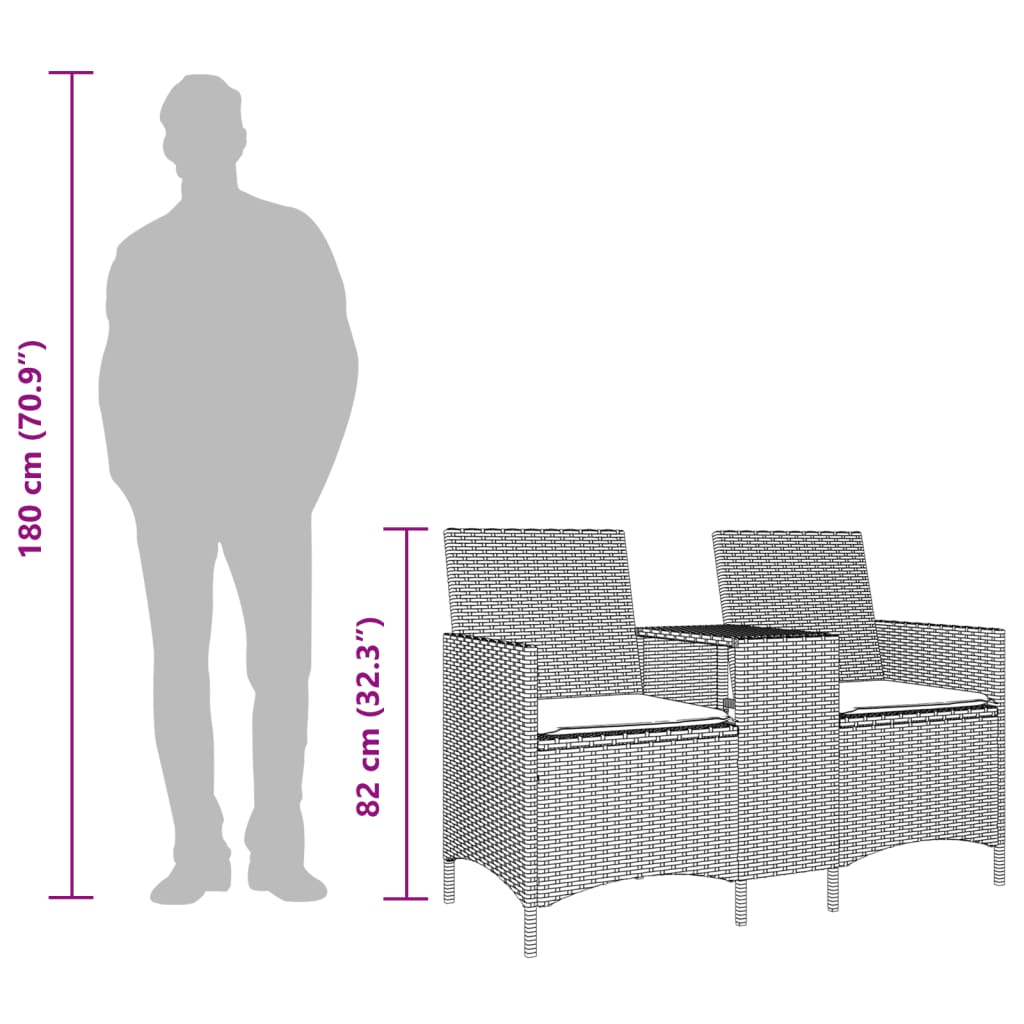 Dvivietė sodo sofa su pagalvėlėmis ir staliuku, šviesiai pilka - Namų Idėja