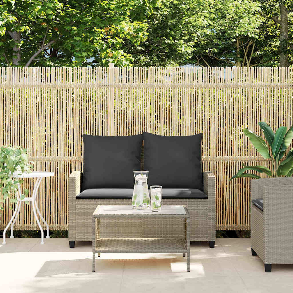 Dvivietė sodo sofa su pagalvėlėmis ir staliuku, šviesiai pilka - Namų Idėja