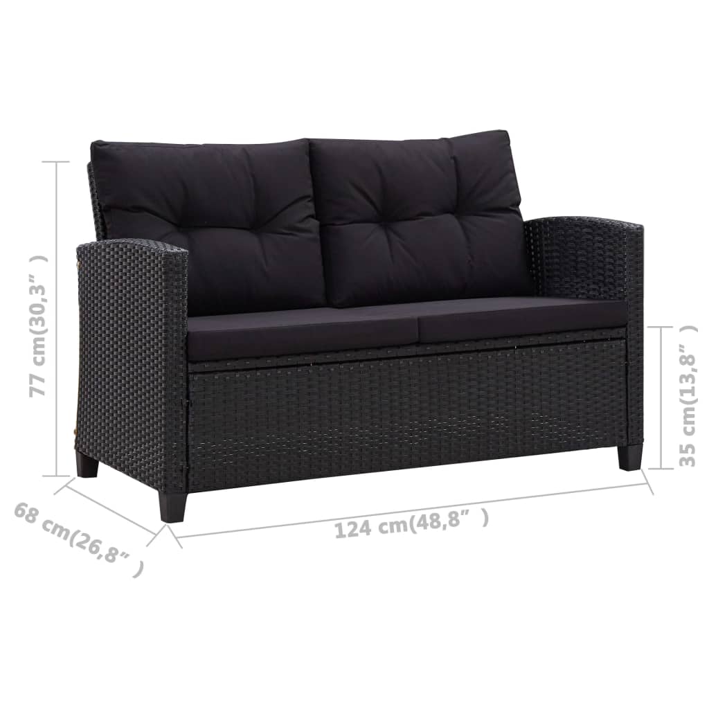 Dvivietė sodo sofa su pagalvėlėmis, juoda, 124cm, poliratanas - Namų Idėja
