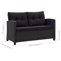 Dvivietė sodo sofa su pagalvėlėmis, juoda, 124cm, poliratanas - Namų Idėja