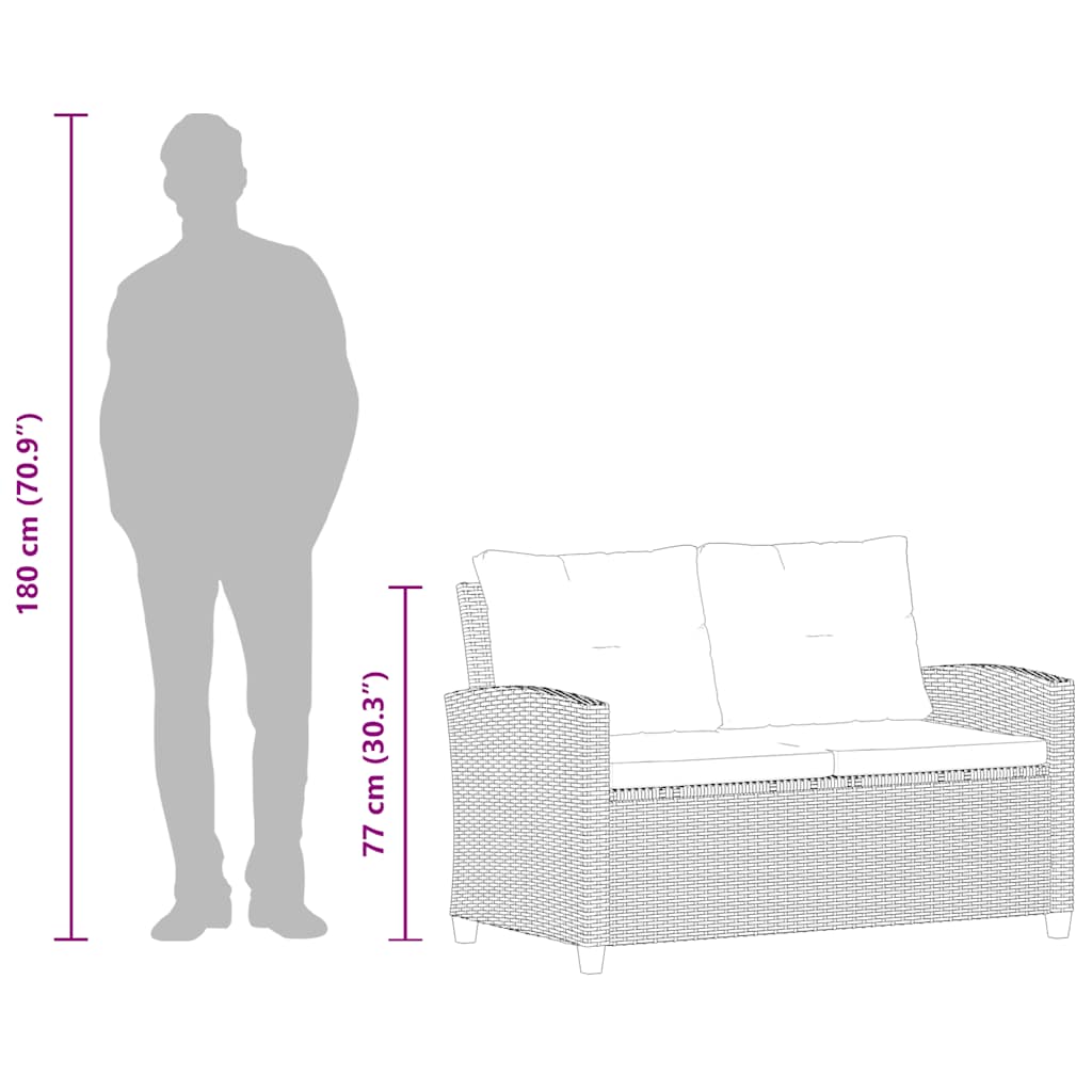 Dvivietė sodo sofa su pagalvėlėmis, juoda, 124cm, poliratanas - Namų Idėja
