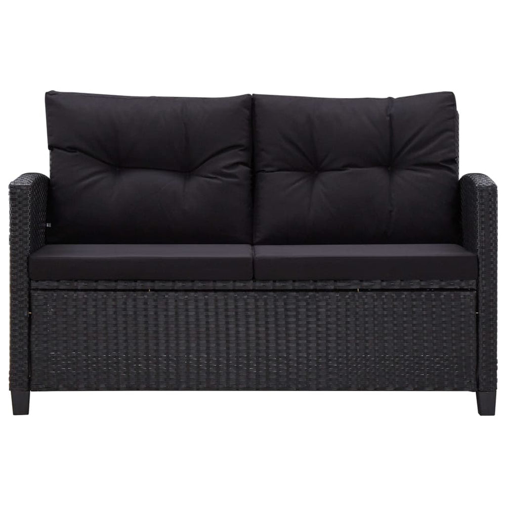 Dvivietė sodo sofa su pagalvėlėmis, juoda, 124cm, poliratanas - Namų Idėja