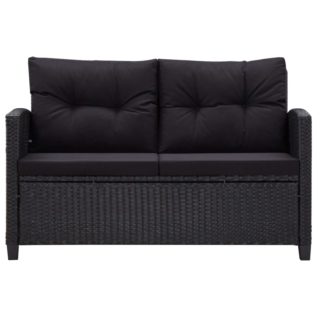 Dvivietė sodo sofa su pagalvėlėmis, juoda, 124cm, poliratanas - Namų Idėja