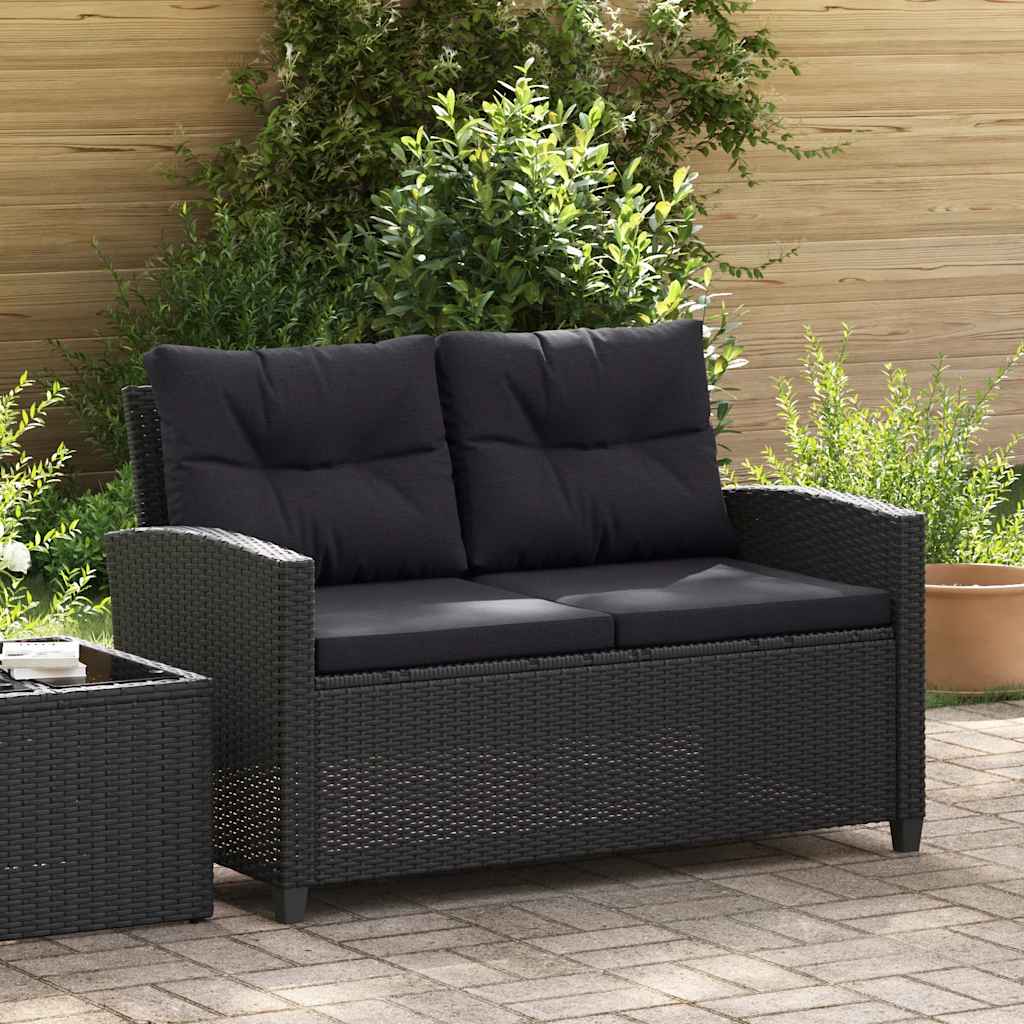 Dvivietė sodo sofa su pagalvėlėmis, juoda, 124cm, poliratanas - Namų Idėja